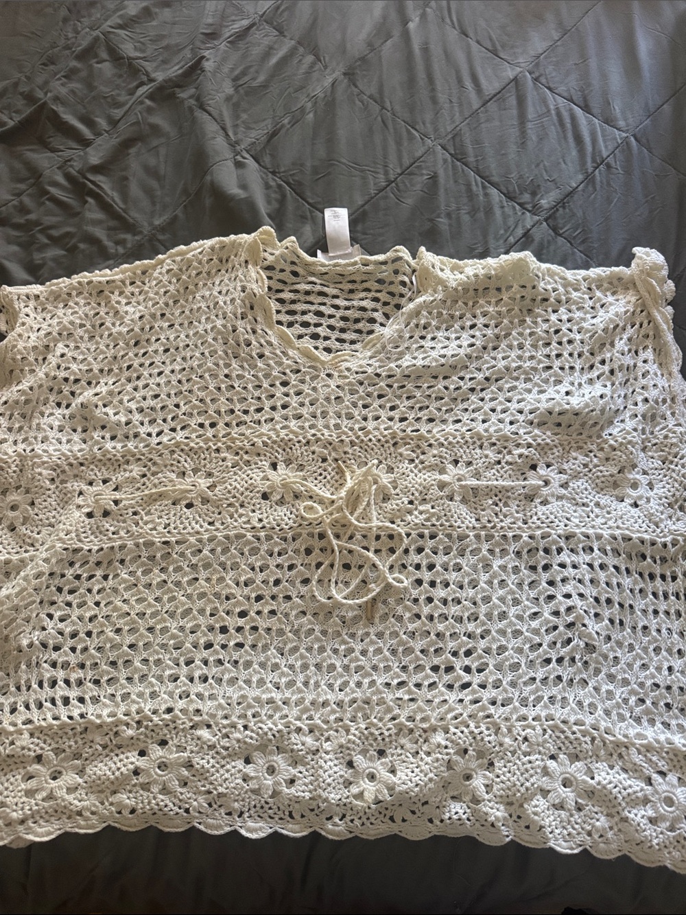 MICHAEL Michael Kors Cream Crochet Floral Tie-Front Swim Coverup